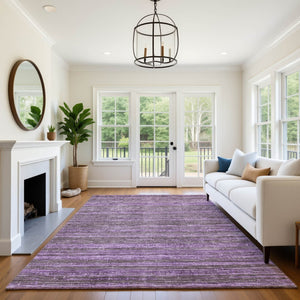 HomeRoots 9' X 12' Purple and Gray Striped Washable Area Rug - Stylish, Durable, UV-Protected for Every Home! 705598