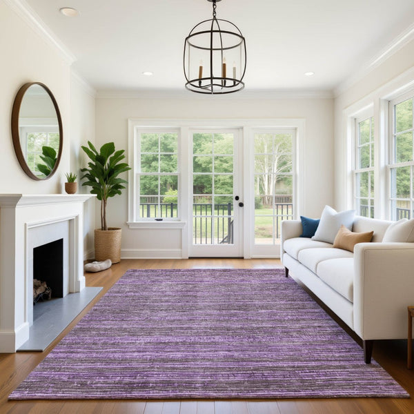 HomeRoots 9' X 12' Purple and Gray Striped Washable Area Rug - Stylish, Durable, UV-Protected for Every Home! 705598