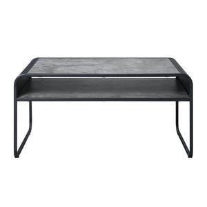 English Elm Concrete Grey and Black Coffee Table with Lower Shelf, Curved Edges & Metal Frame for Urban Chic Living B062P185664