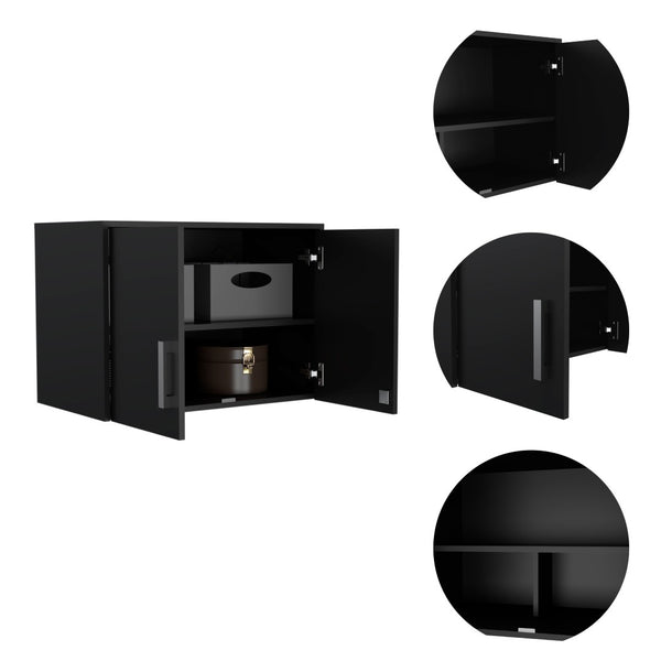 English Elm Storage Wall Cabinet with Three Shelves and Dual Doors for Garage or Home Office B070P188810