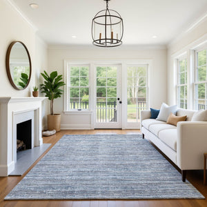 HomeRoots 5' X 8' Sky Blue and Gray Striped Washable Rug with UV Protection - Durable, Stylish & Easy Care! 705601