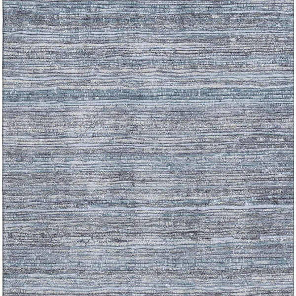 HomeRoots 5' X 8' Sky Blue and Gray Striped Washable Rug with UV Protection - Durable, Stylish & Easy Care! 705601