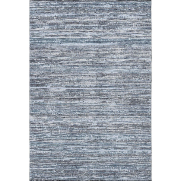 HomeRoots 5' X 8' Sky Blue and Gray Striped Washable Rug with UV Protection - Durable, Stylish & Easy Care! 705601
