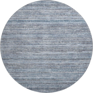 HomeRoots 8' Sky Blue and Gray Striped Round Rug - Washable, UV-Protected, Non-Slip, Ideal for Busy Homes 705602