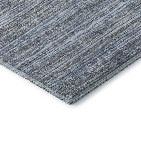 HomeRoots 8' Sky Blue and Gray Striped Round Rug - Washable, UV-Protected, Non-Slip, Ideal for Busy Homes 705602