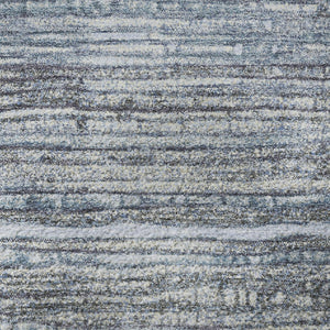 HomeRoots 8' Sky Blue and Gray Striped Round Rug - Washable, UV-Protected, Non-Slip, Ideal for Busy Homes 705602