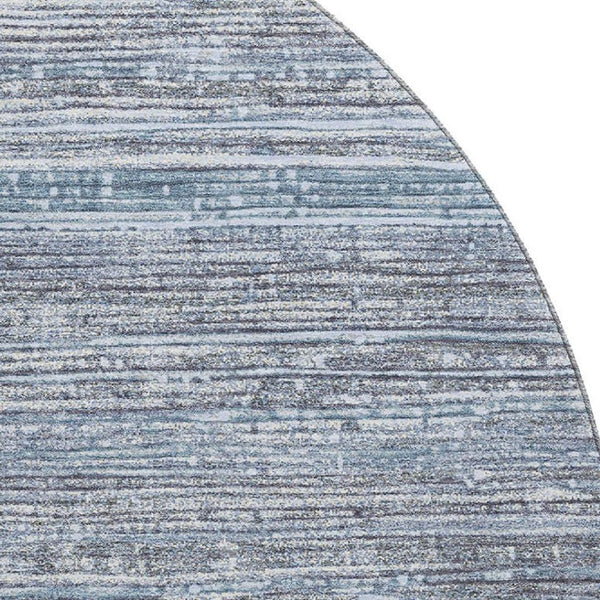 HomeRoots 8' Sky Blue and Gray Striped Round Rug - Washable, UV-Protected, Non-Slip, Ideal for Busy Homes 705602