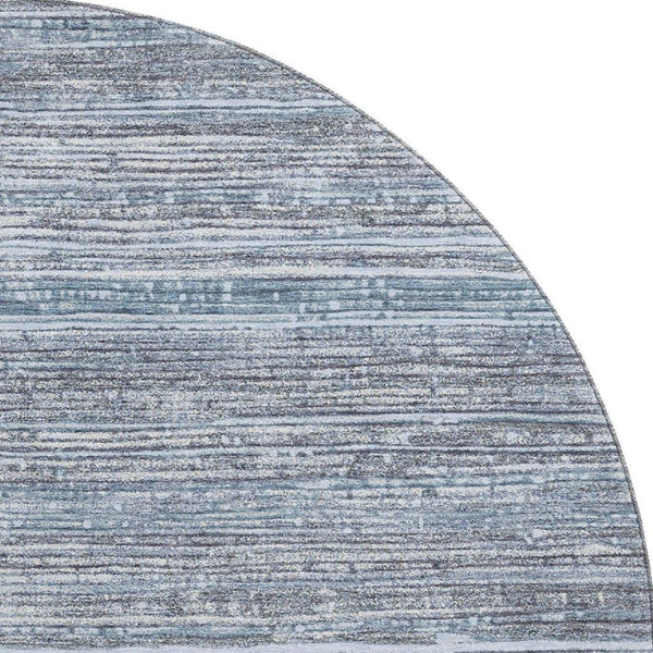 HomeRoots 8' Sky Blue and Gray Striped Round Rug - Washable, UV-Protected, Non-Slip, Ideal for Busy Homes 705602