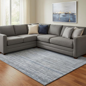 HomeRoots 8' X 10' Sky Blue & Gray Striped Washable Area Rug - Durable, Stain-Resistant, UV Protected Design! 705603
