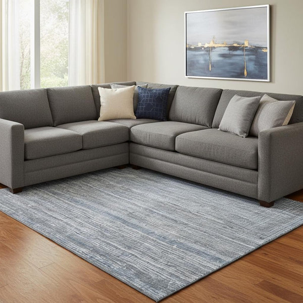 HomeRoots 8' X 10' Sky Blue & Gray Striped Washable Area Rug - Durable, Stain-Resistant, UV Protected Design! 705603