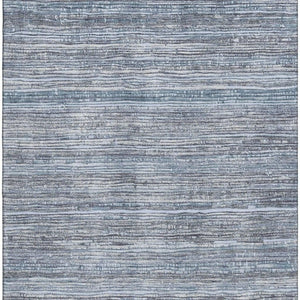 HomeRoots 8' X 10' Sky Blue & Gray Striped Washable Area Rug - Durable, Stain-Resistant, UV Protected Design! 705603