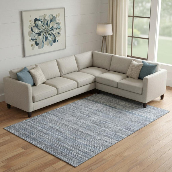 HomeRoots 9' Sky Blue & Gray Striped Washable Area Rug – UV Protected, Durable, Easy-Care for Homes with Kids & Pets 705604