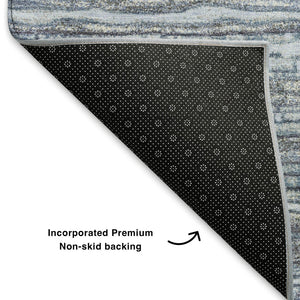 HomeRoots 9' Sky Blue & Gray Striped Washable Area Rug – UV Protected, Durable, Easy-Care for Homes with Kids & Pets 705604