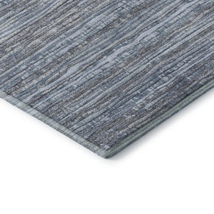 HomeRoots 10' X 14' Sky Blue & Gray Striped Washable Area Rug - UV Protected, Soft, Durable & Easy Care! 705605