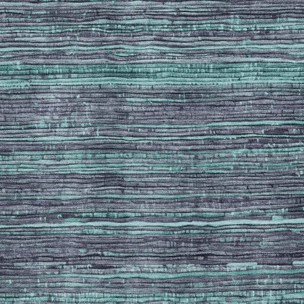HomeRoots 5' X 8' Teal & Gray Striped Washable Area Rug - Durable, Stylish, UV-Protected, Perfect for Homes! 705607