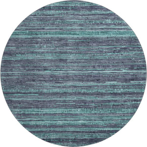 HomeRoots 8' Stylish Teal and Gray Striped Round Rug – Washable, UV-Protected, Stain-Resistant, Non-Slip Design 705608
