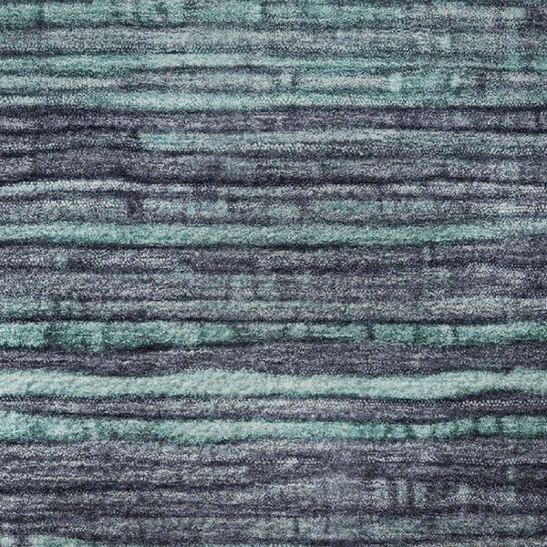 HomeRoots 8' Stylish Teal and Gray Striped Round Rug – Washable, UV-Protected, Stain-Resistant, Non-Slip Design 705608