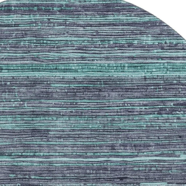 HomeRoots 8' Stylish Teal and Gray Striped Round Rug – Washable, UV-Protected, Stain-Resistant, Non-Slip Design 705608