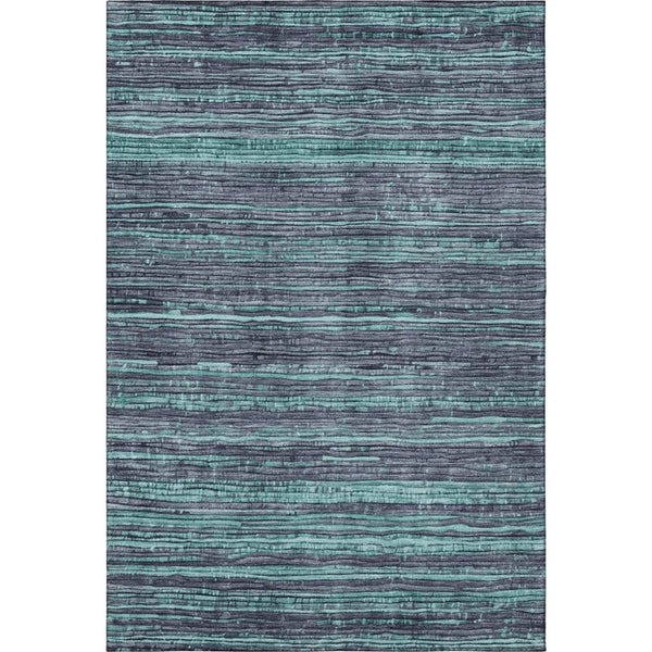HomeRoots 8' X 10' Teal and Gray Striped Washable Area Rug with UV Protection for Indoor & Outdoor Use 705609