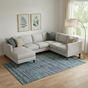 HomeRoots 9' X 12' Teal & Gray Striped Washable Area Rug with UV Protection, Perfect for High-Traffic Spaces 705610