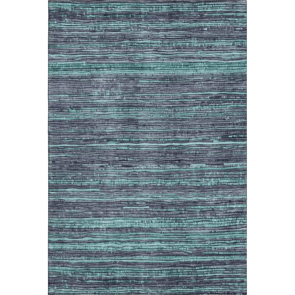HomeRoots 9' X 12' Teal & Gray Striped Washable Area Rug with UV Protection, Perfect for High-Traffic Spaces 705610