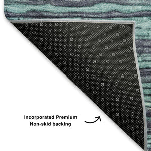 HomeRoots 9' X 12' Teal & Gray Striped Washable Area Rug with UV Protection, Perfect for High-Traffic Spaces 705610