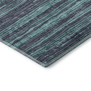 HomeRoots 9' X 12' Teal & Gray Striped Washable Area Rug with UV Protection, Perfect for High-Traffic Spaces 705610
