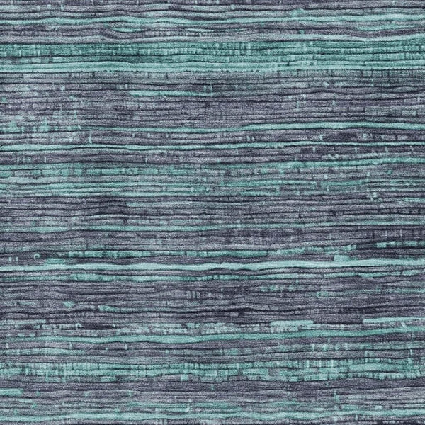 HomeRoots 9' X 12' Teal & Gray Striped Washable Area Rug with UV Protection, Perfect for High-Traffic Spaces 705610