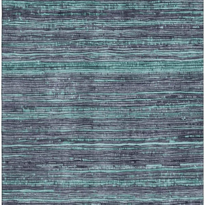 HomeRoots 9' X 12' Teal & Gray Striped Washable Area Rug with UV Protection, Perfect for High-Traffic Spaces 705610