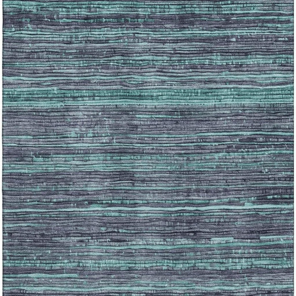 HomeRoots 9' X 12' Teal & Gray Striped Washable Area Rug with UV Protection, Perfect for High-Traffic Spaces 705610