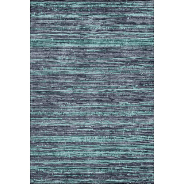 HomeRoots 10' X 14' Teal and Gray Striped Washable Area Rug - Durable, Stain-Resistant with UV Protection! 705611
