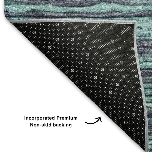 HomeRoots 10' X 14' Teal and Gray Striped Washable Area Rug - Durable, Stain-Resistant with UV Protection! 705611