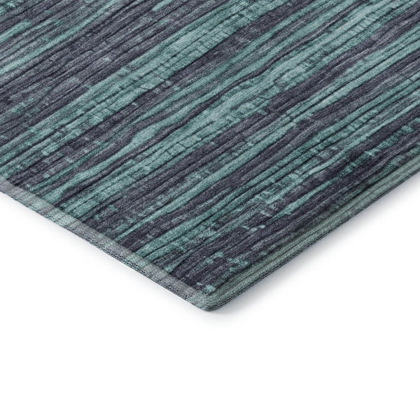 HomeRoots 10' X 14' Teal and Gray Striped Washable Area Rug - Durable, Stain-Resistant with UV Protection! 705611