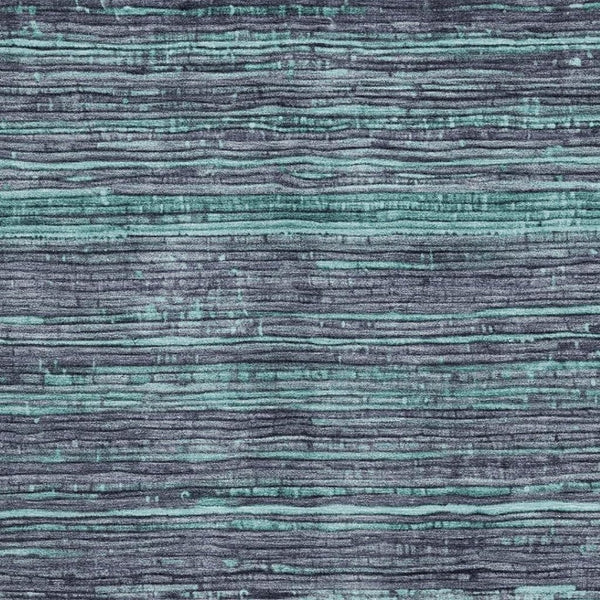 HomeRoots 10' X 14' Teal and Gray Striped Washable Area Rug - Durable, Stain-Resistant with UV Protection! 705611