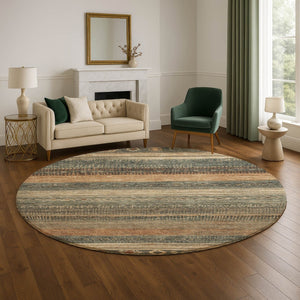 HomeRoots 8' Fern Green & Copper Geometric Washable Round Rug - Durable, UV-Protected & Stylish for Any Space 705614