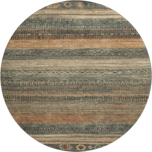 HomeRoots 8' Fern Green & Copper Geometric Washable Round Rug - Durable, UV-Protected & Stylish for Any Space 705614