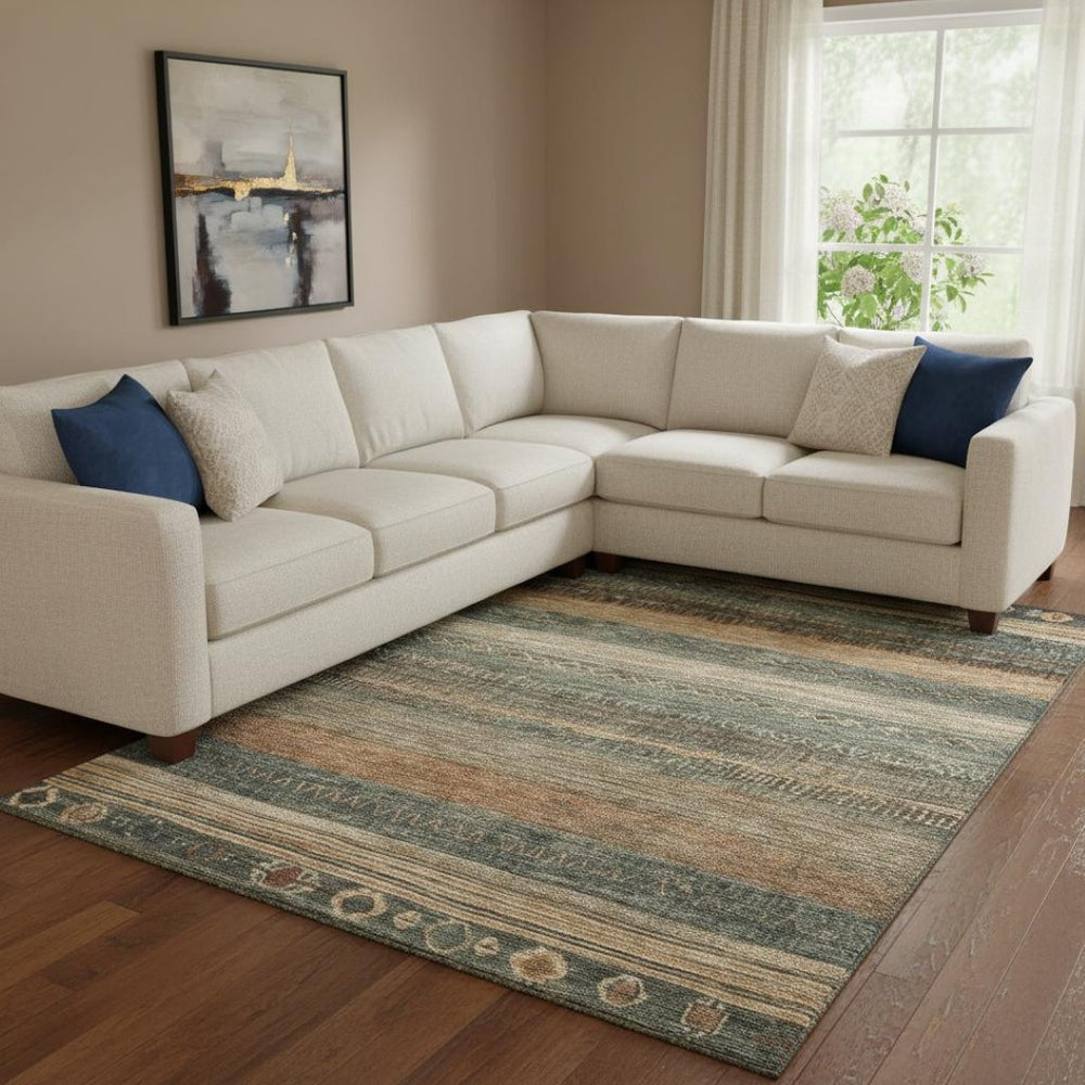 HomeRoots 8' X 10' Modern Fern Green & Copper Geometric Area Rug - Washable, UV Protected & Stain Resistant! 705615