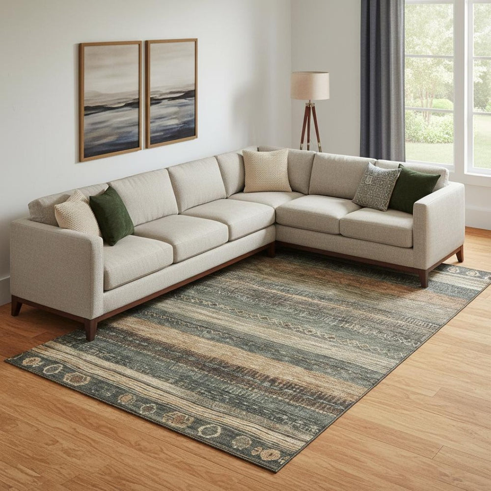 HomeRoots 9' X 12' Fern Green & Copper Geometric Area Rug - Durable, Washable, UV-Protected for Modern Homes 705616