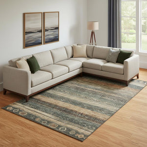HomeRoots 9' X 12' Fern Green & Copper Geometric Area Rug - Durable, Washable, UV-Protected for Modern Homes 705616