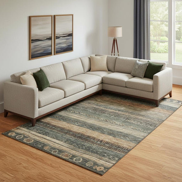 HomeRoots 9' X 12' Fern Green & Copper Geometric Area Rug - Durable, Washable, UV-Protected for Modern Homes 705616