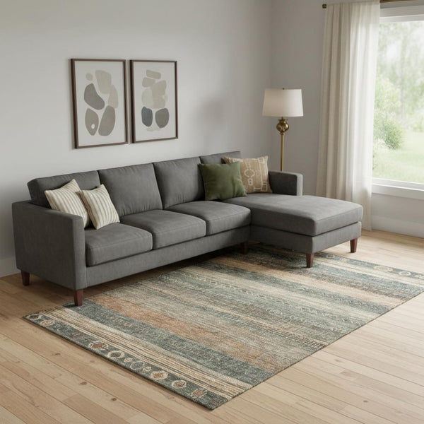 HomeRoots 10' Geometric Fern Green & Copper Area Rug - Washable, Stain-Resistant, UV Protected for Homes 705617