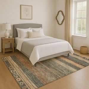 HomeRoots 10' Geometric Fern Green & Copper Area Rug - Washable, Stain-Resistant, UV Protected for Homes 705617