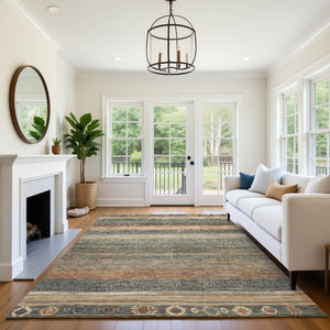 HomeRoots 10' Geometric Fern Green & Copper Area Rug - Washable, Stain-Resistant, UV Protected for Homes 705617