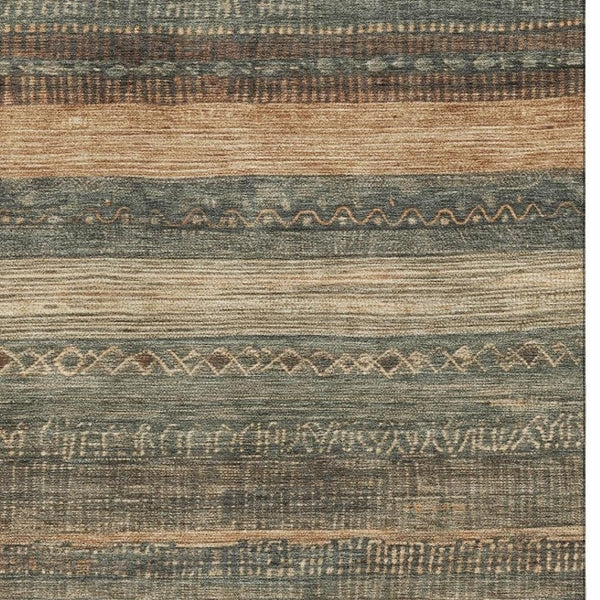HomeRoots 10' Geometric Fern Green & Copper Area Rug - Washable, Stain-Resistant, UV Protected for Homes 705617