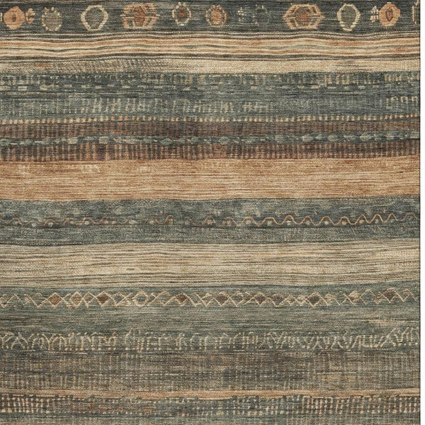 HomeRoots 10' Geometric Fern Green & Copper Area Rug - Washable, Stain-Resistant, UV Protected for Homes 705617