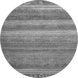 HomeRoots 8' Gray and Silver Geometric Round Rug - Stylish, Washable, UV-Protected for Indoor & Outdoor Use 705620
