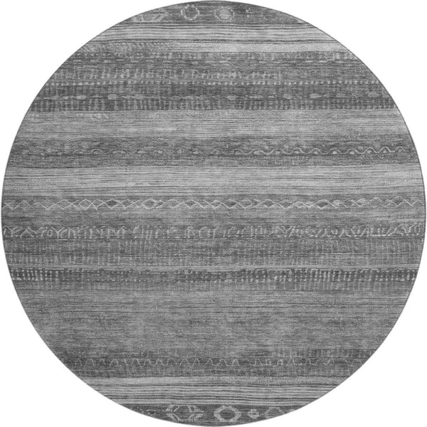HomeRoots 8' Gray and Silver Geometric Round Rug - Stylish, Washable, UV-Protected for Indoor & Outdoor Use 705620