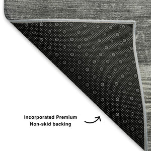 HomeRoots 8' Gray and Silver Geometric Round Rug - Stylish, Washable, UV-Protected for Indoor & Outdoor Use 705620