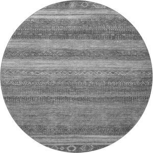HomeRoots 8' Gray and Silver Geometric Round Rug - Stylish, Washable, UV-Protected for Indoor & Outdoor Use 705620