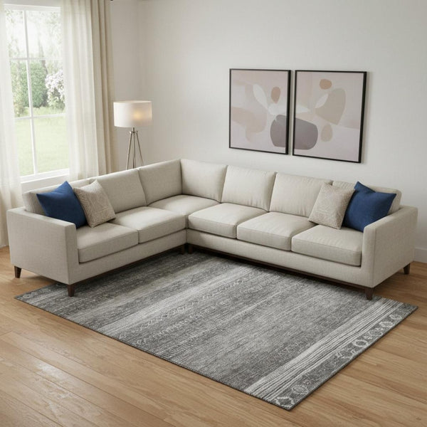 HomeRoots 9' X 12' Stylish Gray & Silver Geometric Washable Area Rug with UV Protection for High-Traffic Rooms 705622